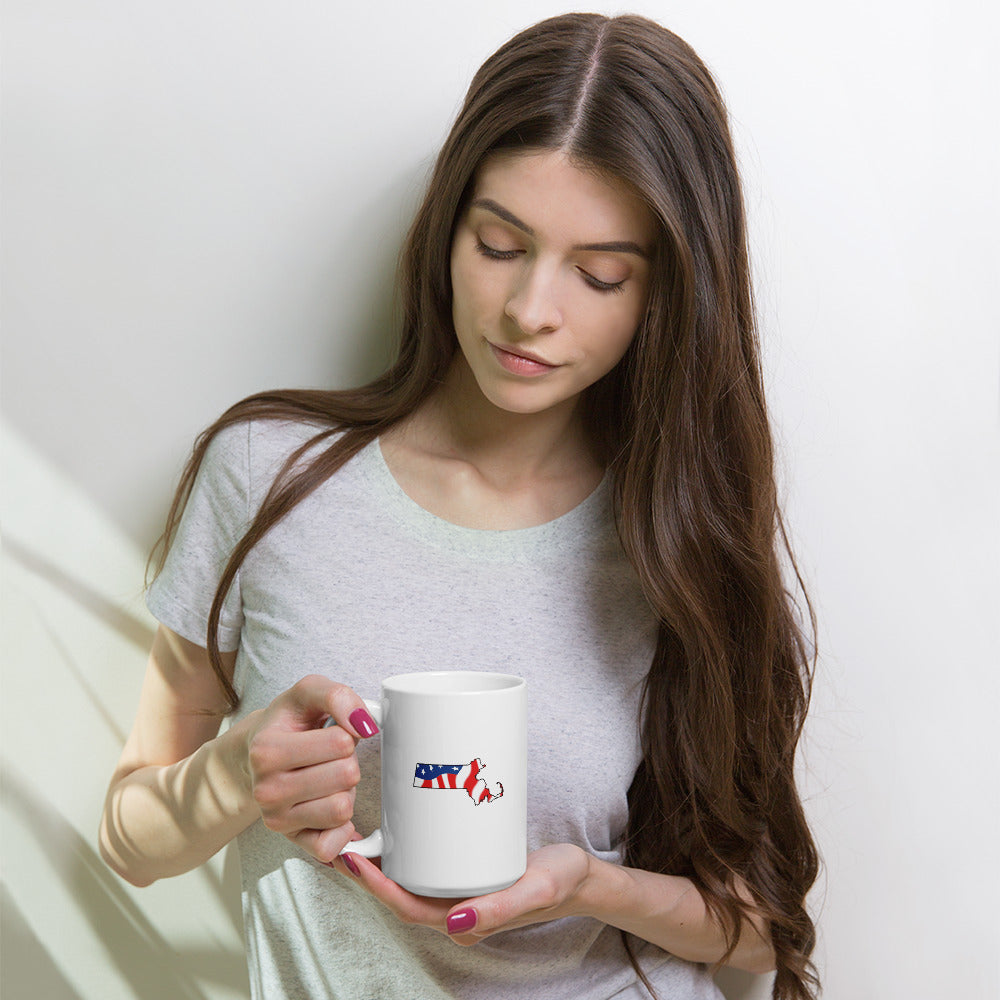 White patriotic American flag Massachusetts mug