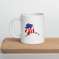 White women's patriotic American flag Alaska mug