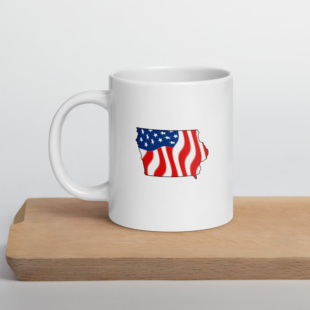 White women's patriotic American flag Indiana mug