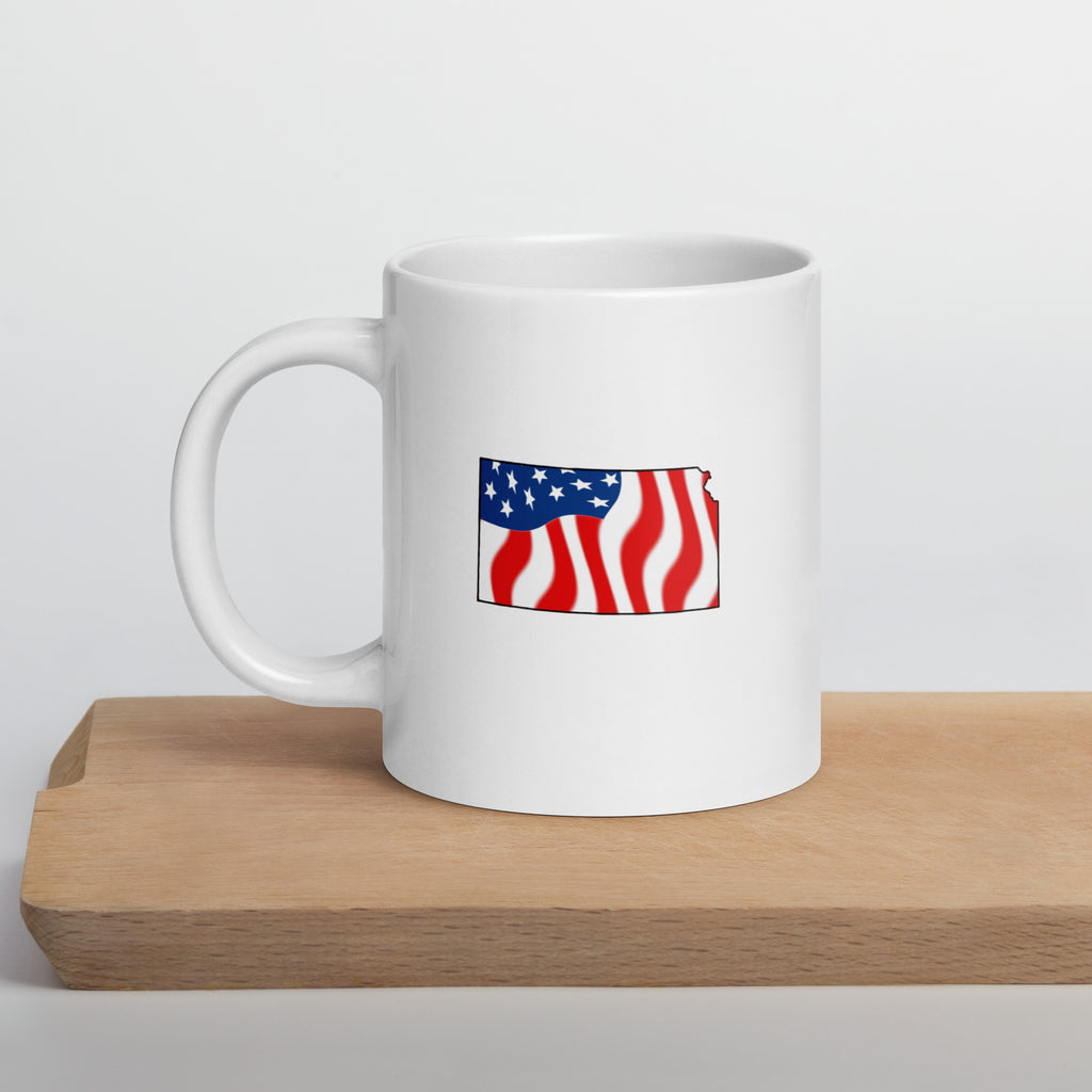 White patriotic American flag Kansas mug