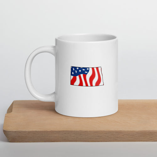 White patriotic American flag North Dakota mug