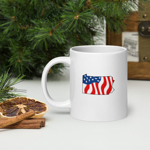 White patriotic American flag Pennsylvania mug