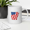White women's patriotic American flag Arkansas mug