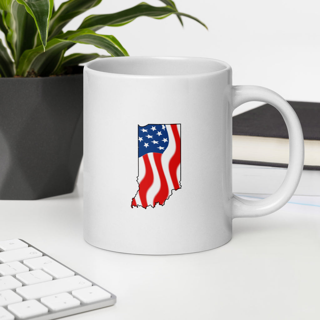 White women's patriotic American flag Indiana mug