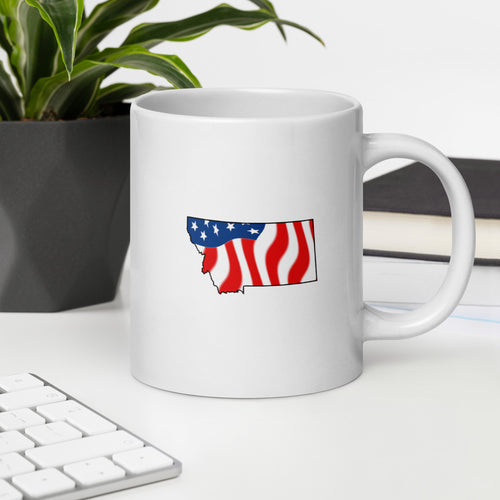 White patriotic American flag Montana mug