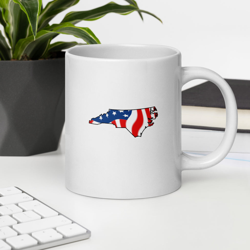 White patriotic American flag North Carolina mug
