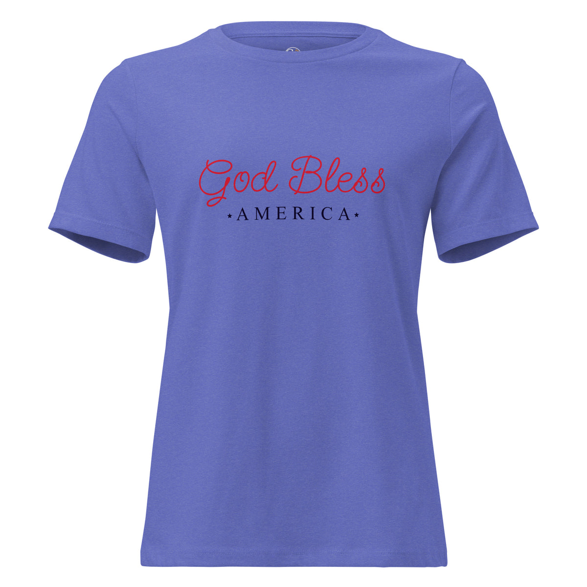 women's blue t-shirt with God Bless America written on it