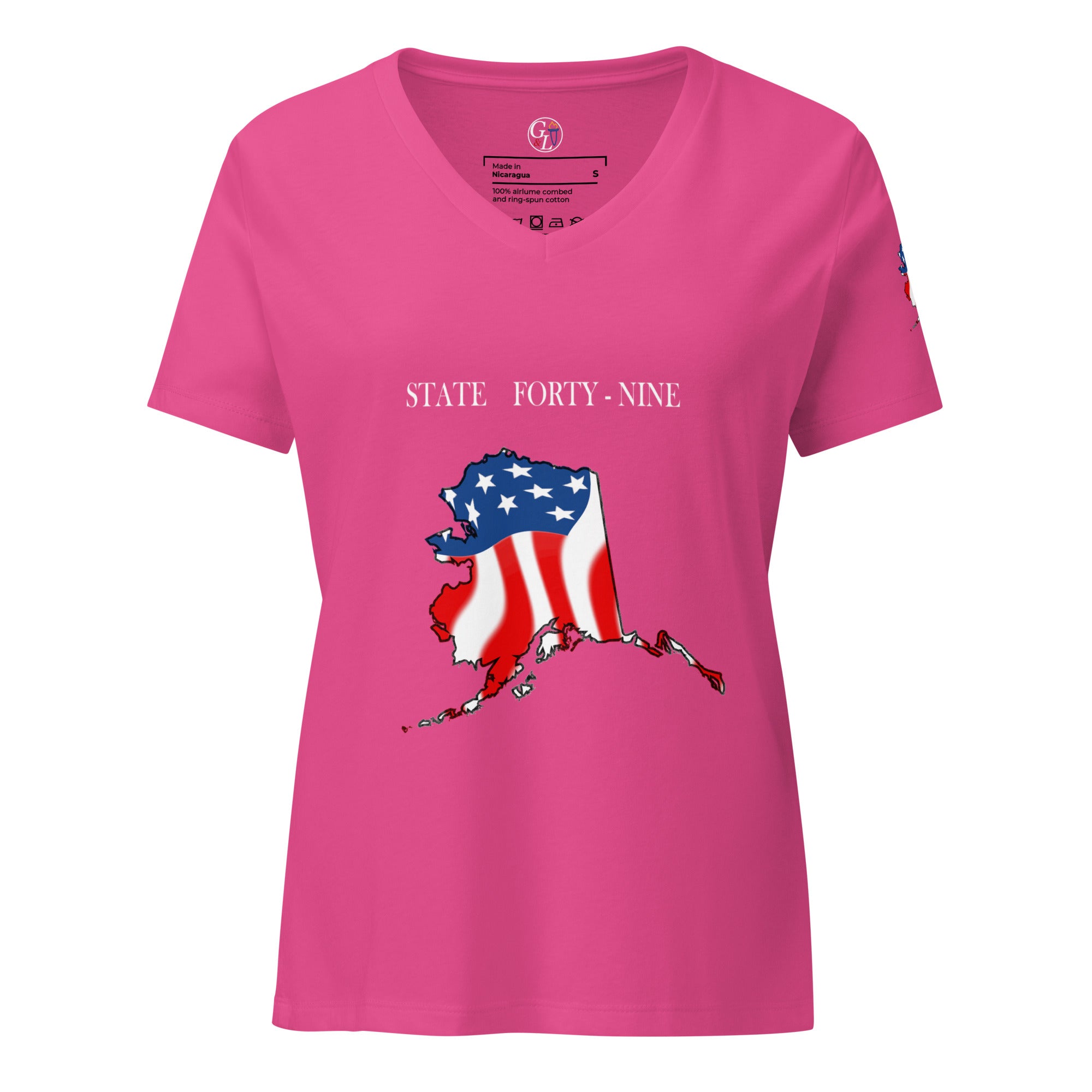 Pink women's patriotic American Flag Alaska t-shirt