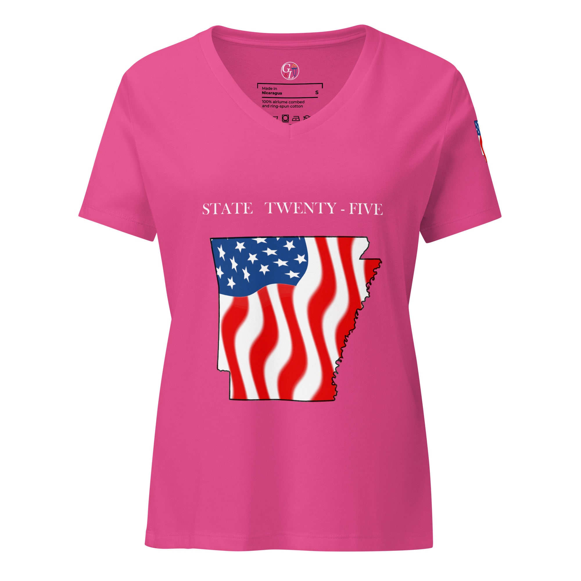Pink women's patriotic American Flag Arkansas t-shirt