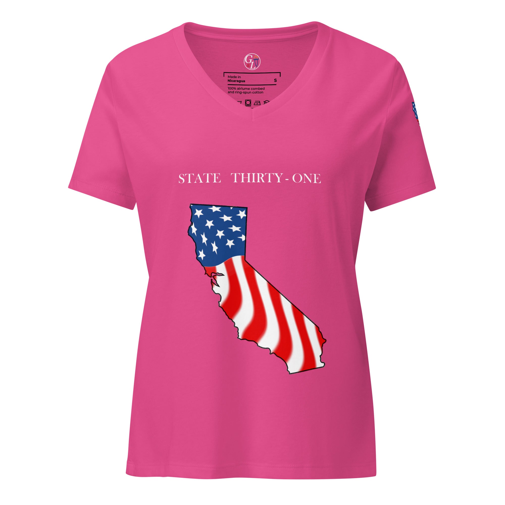 Pink women's patriotic American Flag California t-shirt