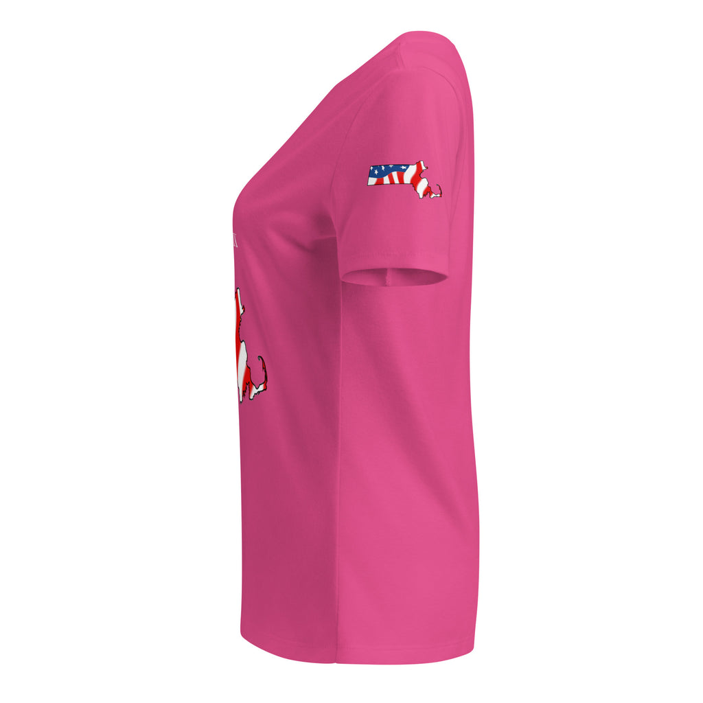 Pink women's patriotic American flag Massachusetts t-shirt
