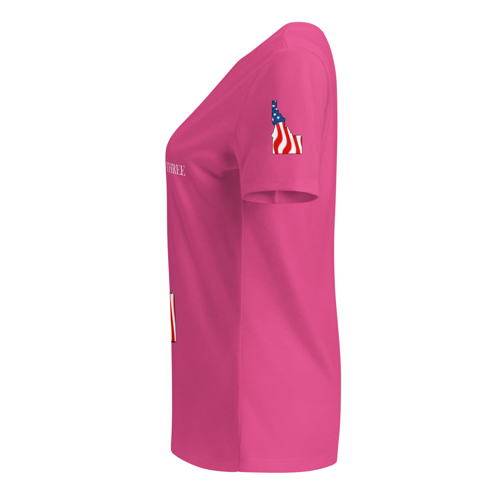 Pink women's patriotic American flag Idaho t-shirt