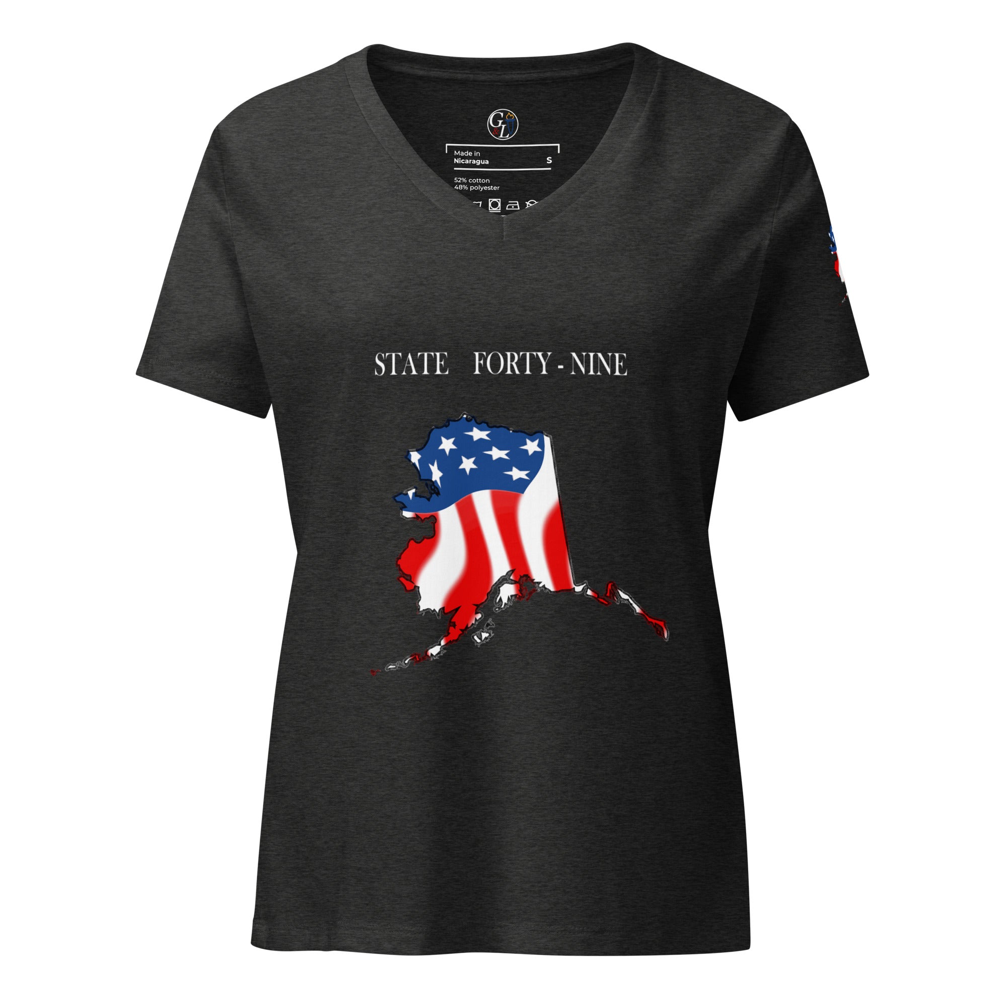 Gray women's patriotic American Flag Alaska t-shirt