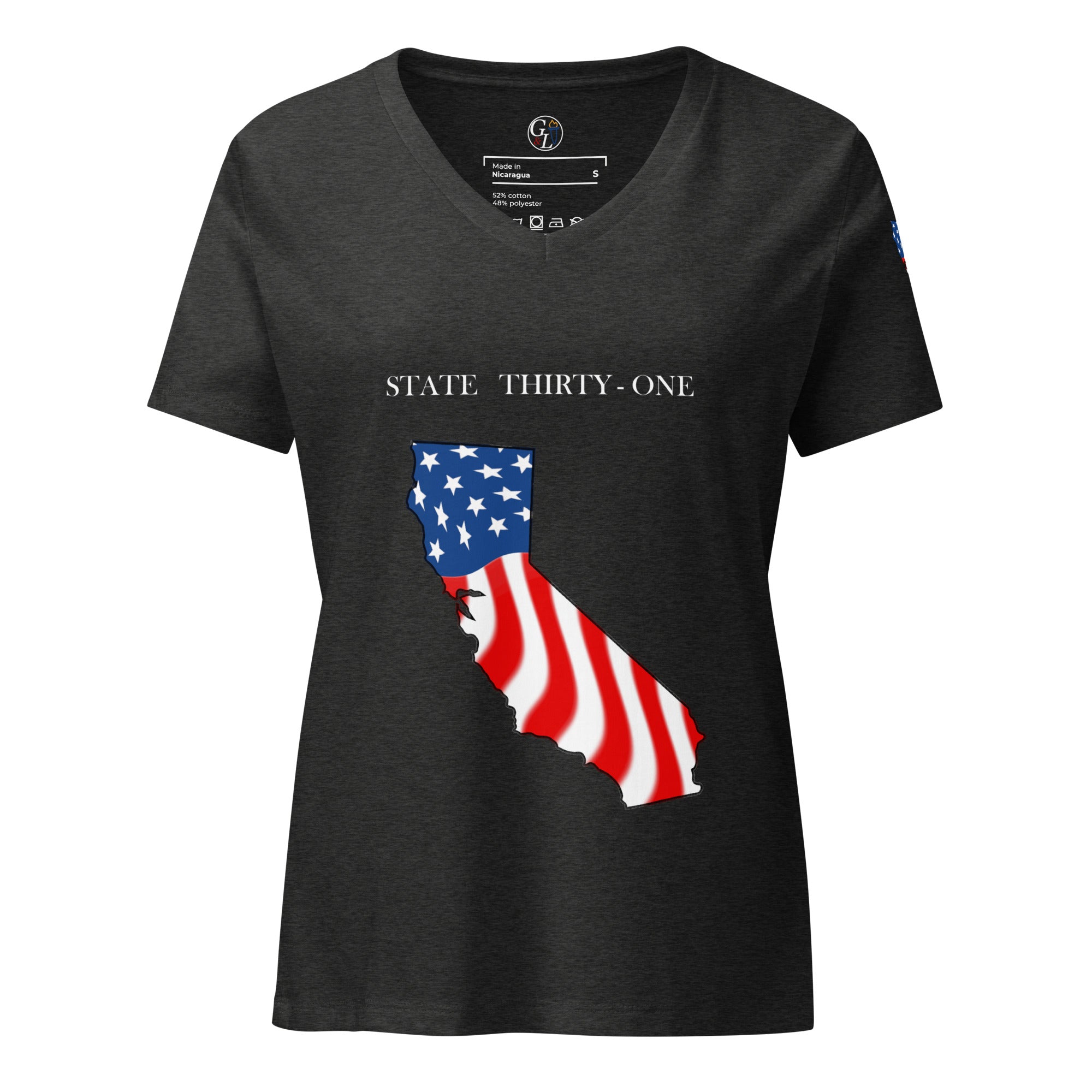 Gray women's patriotic American Flag California t-shirt