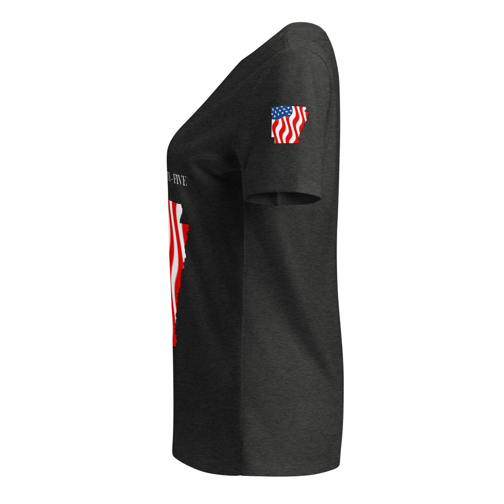 Gray women's patriotic American Flag Arkansas t-shirt