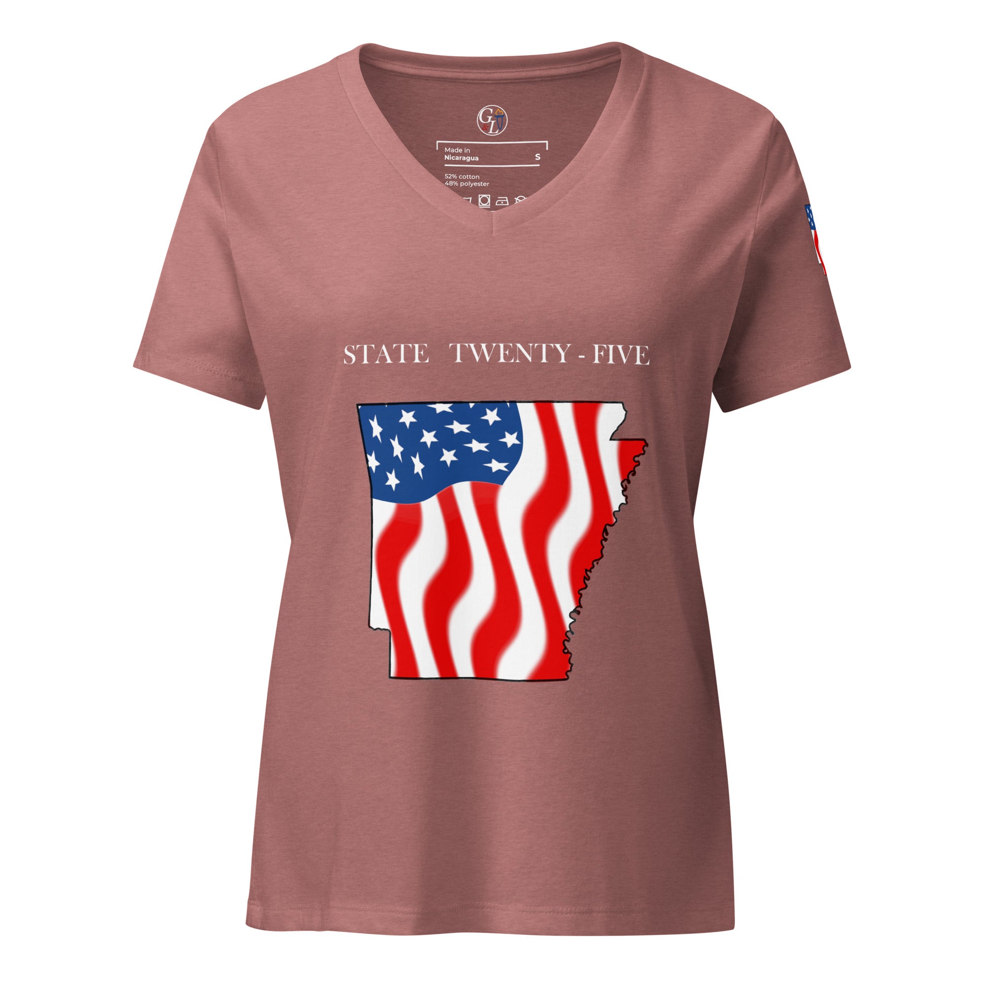 Pink women's patriotic American Flag Arkansas t-shirt