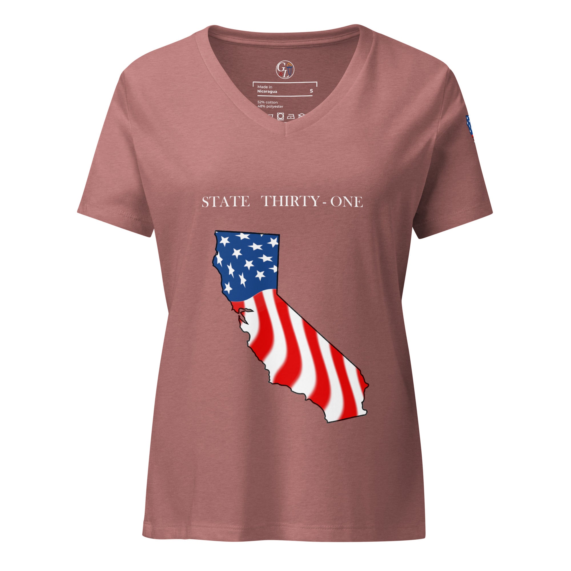 Pink women's patriotic American Flag California t-shirt