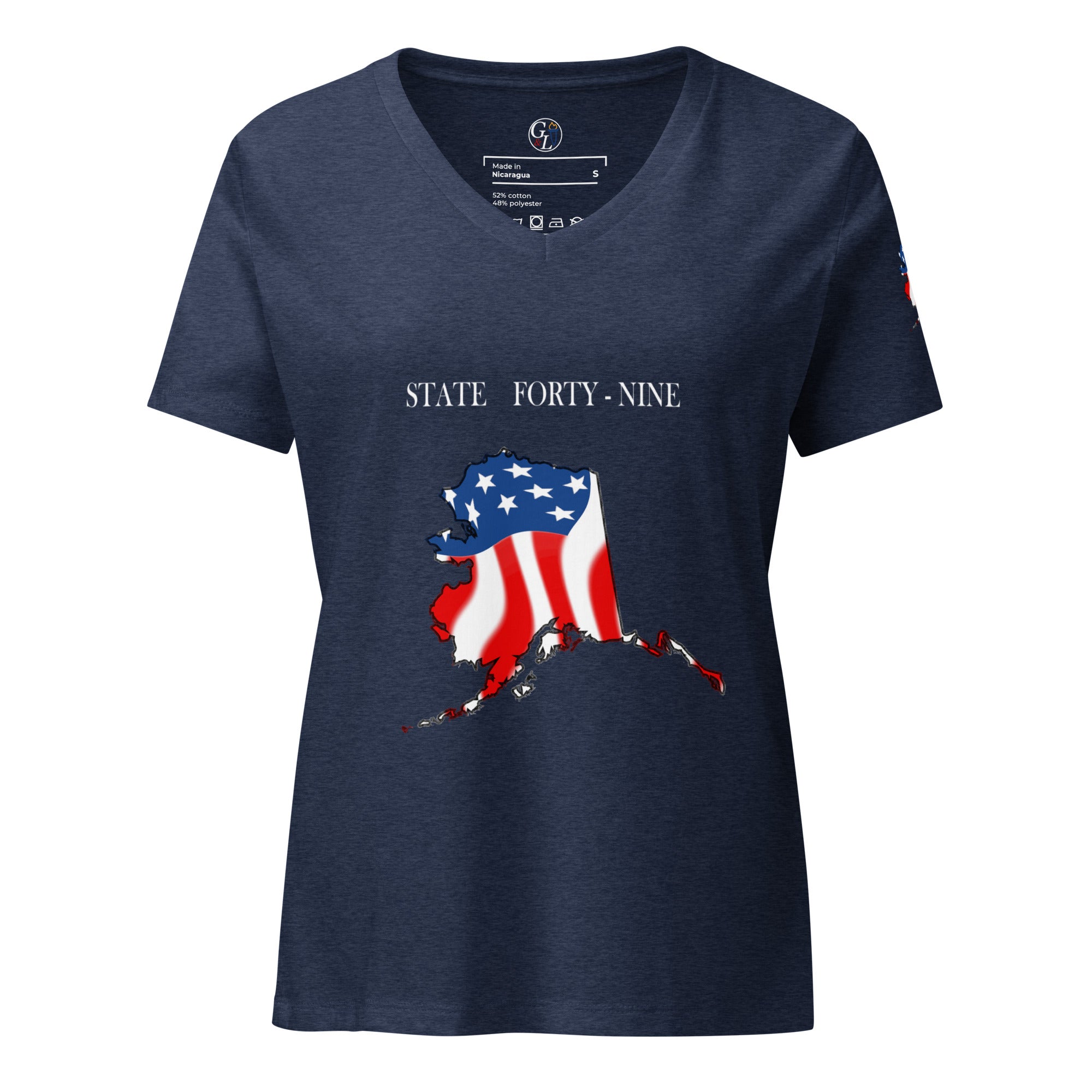 Navy women's patriotic American Flag Alaska t-shirt