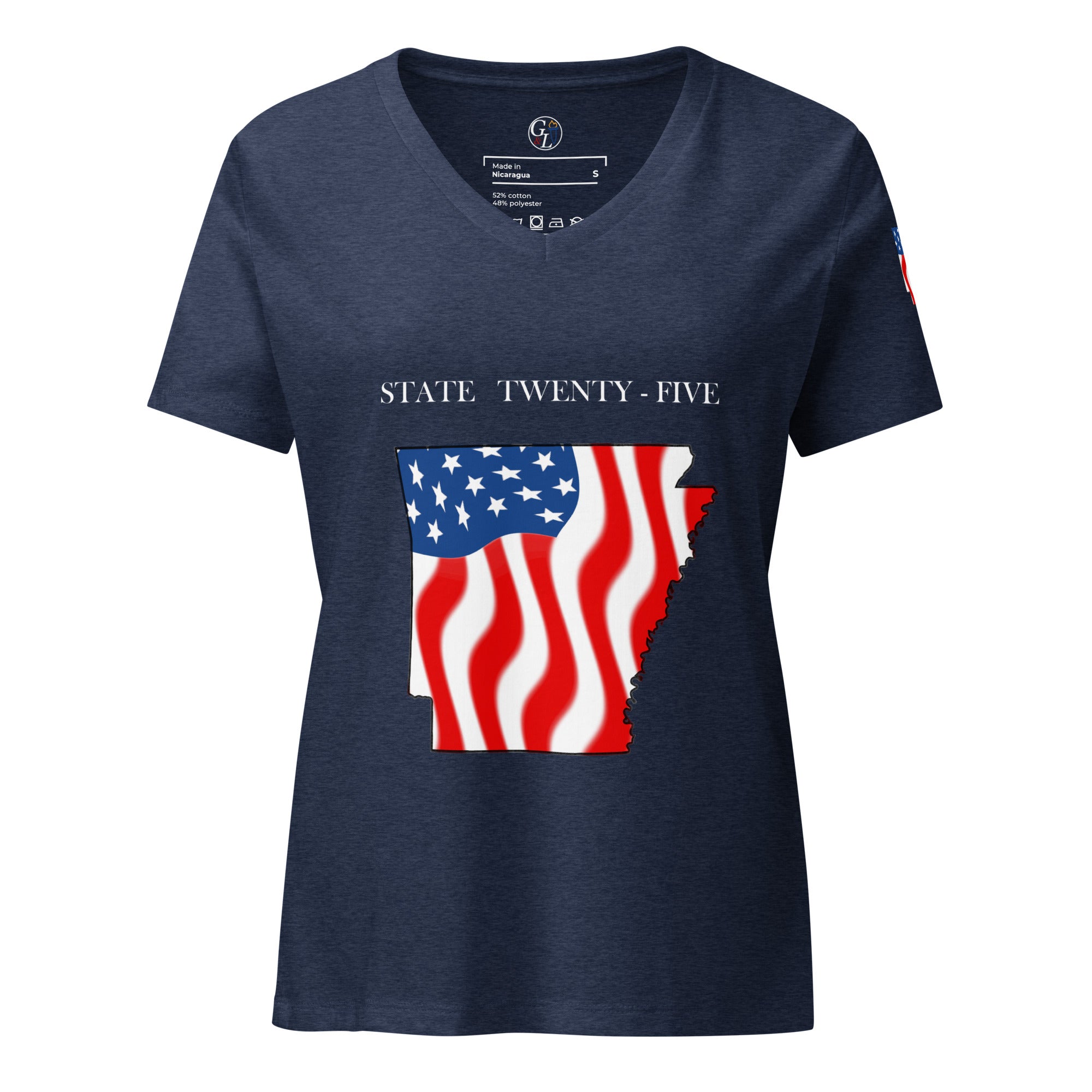Navy women's patriotic American Flag Arkansas t-shirt