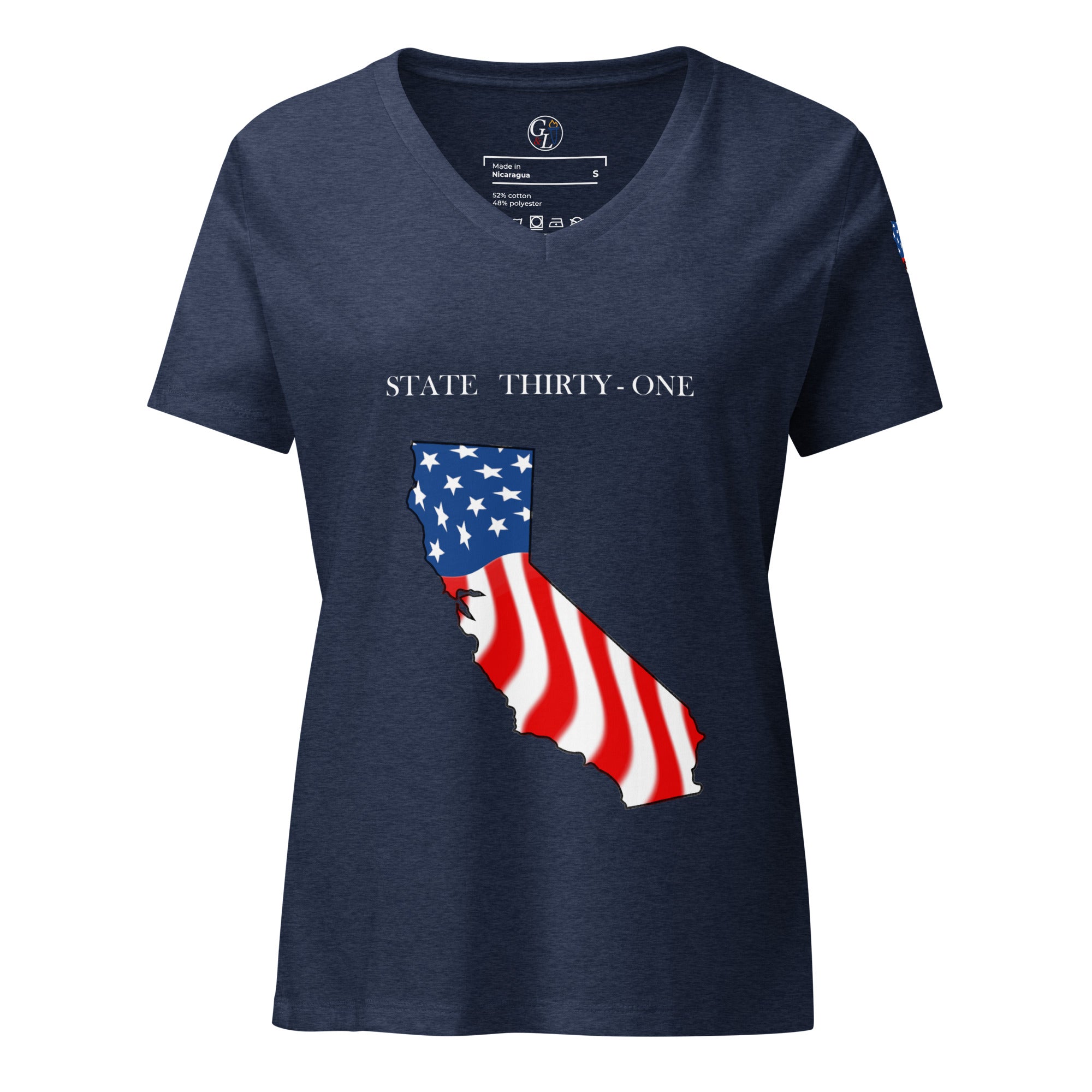 Navy women's patriotic American Flag California t-shirt