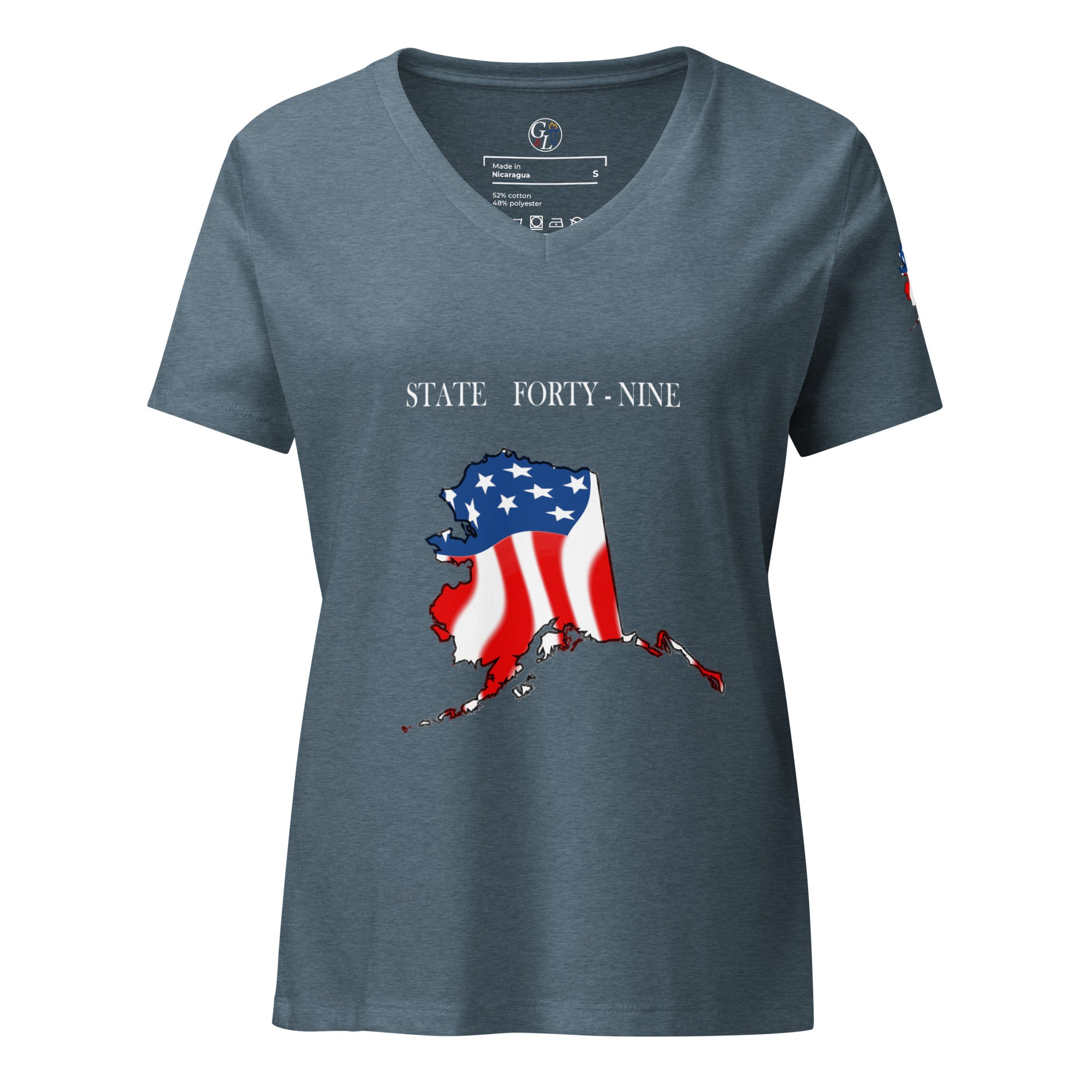 Gray women's patriotic American Flag Alaska t-shirt