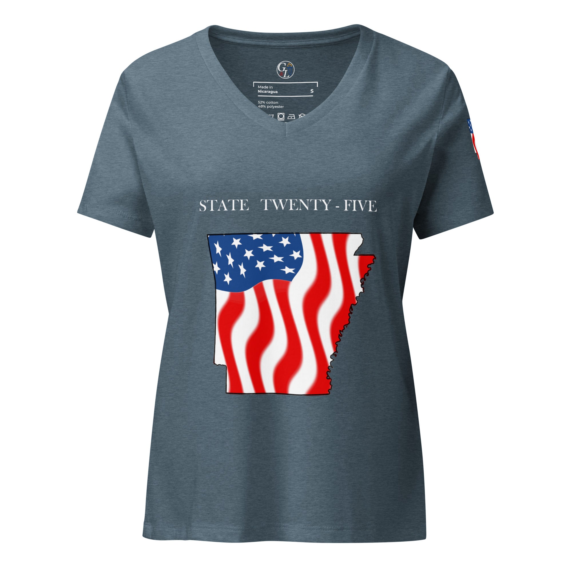 Gray women's patriotic American Flag Arkansas t-shirt