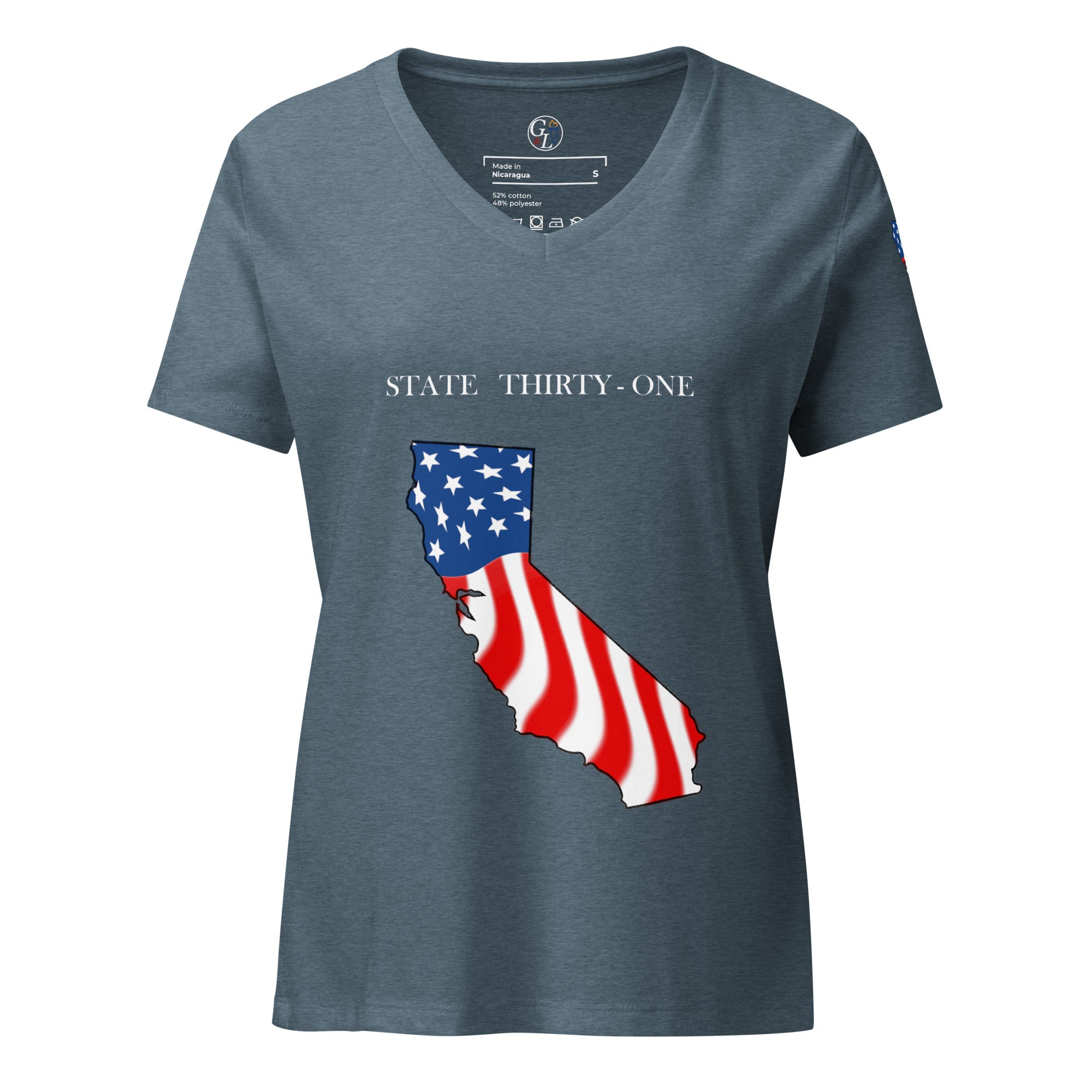 Gray women's patriotic American Flag California t-shirt
