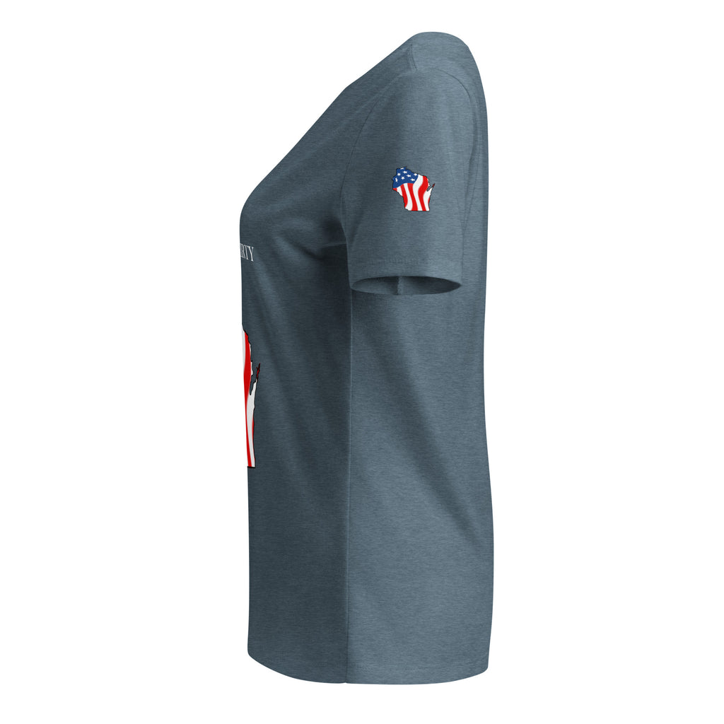 Gray women's patriotic American flag Wisconsin t-shirt 