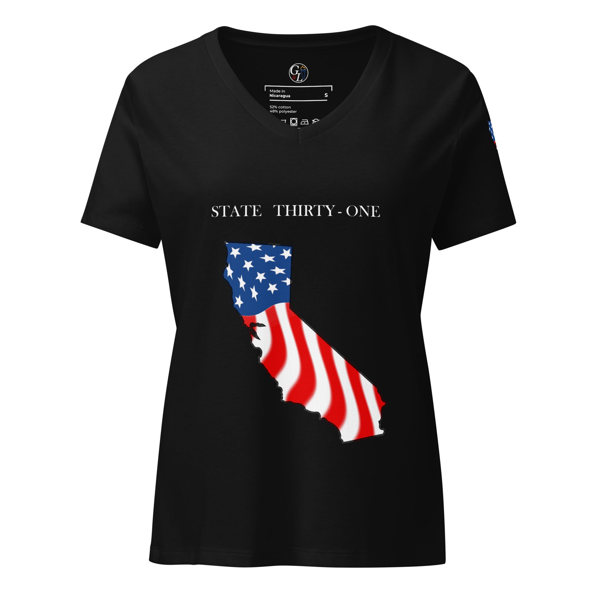 Black women's patriotic American Flag California t-shirt