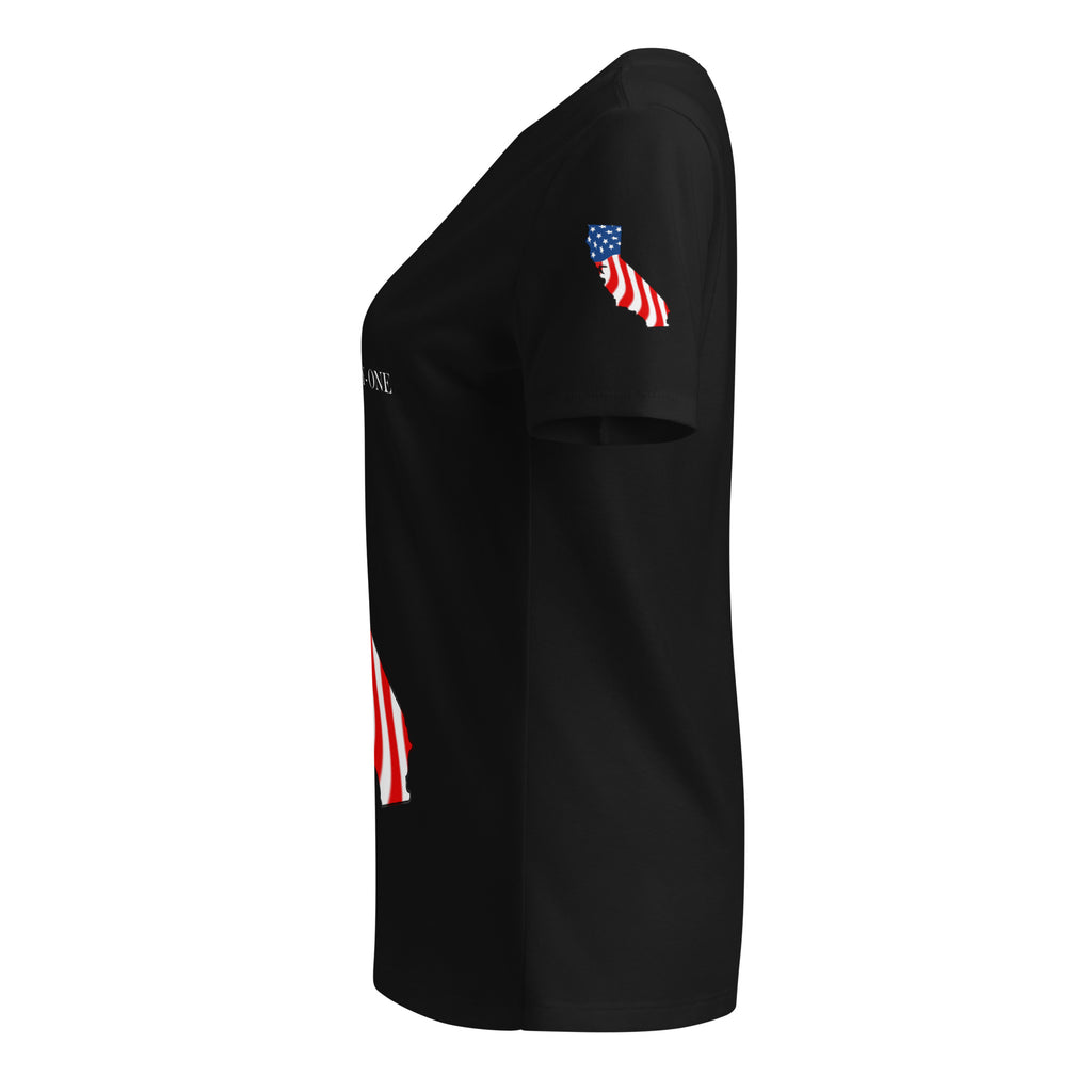 Black women's patriotic American Flag California t-shirt