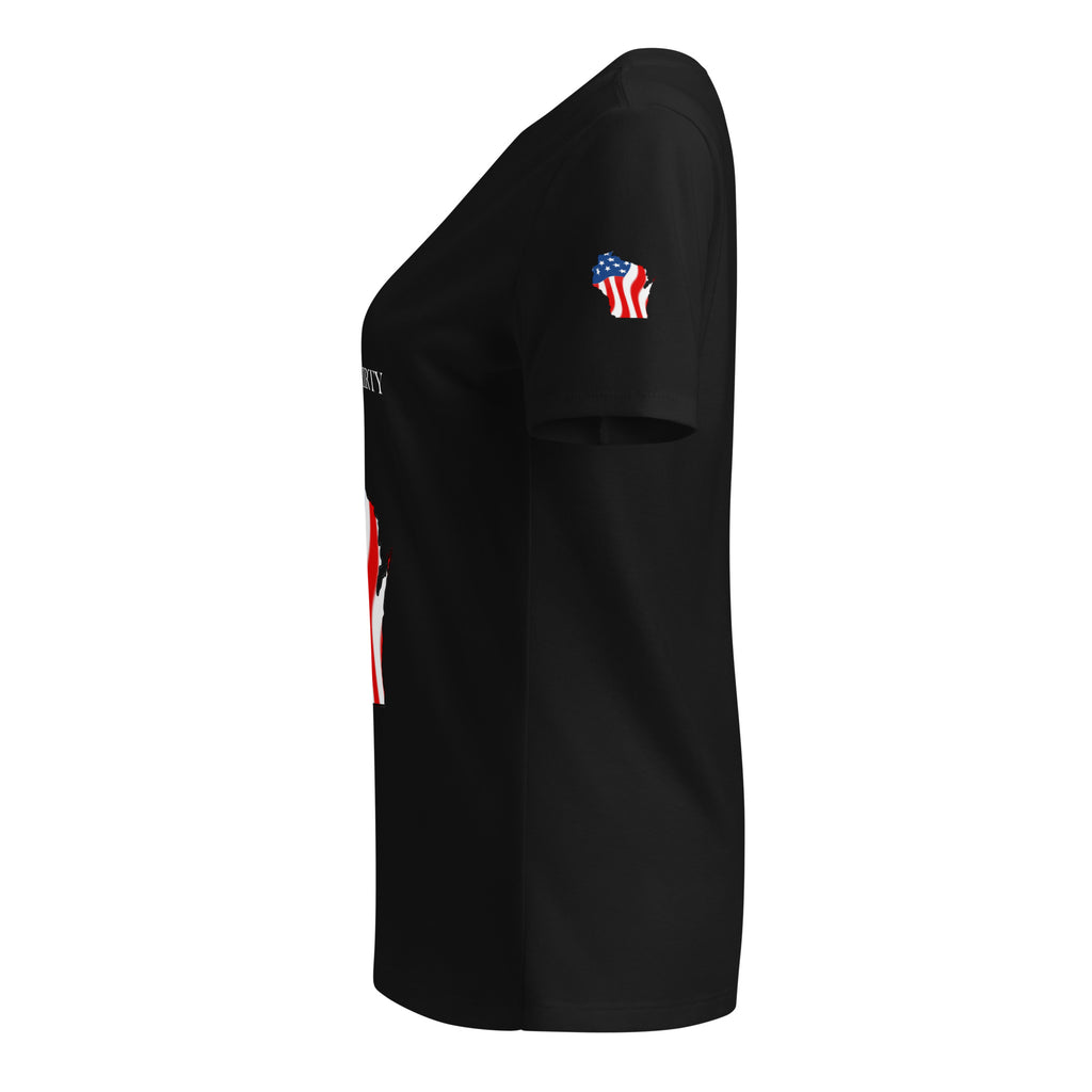 Black women's patriotic American flag Wisconsin t-shirt 
