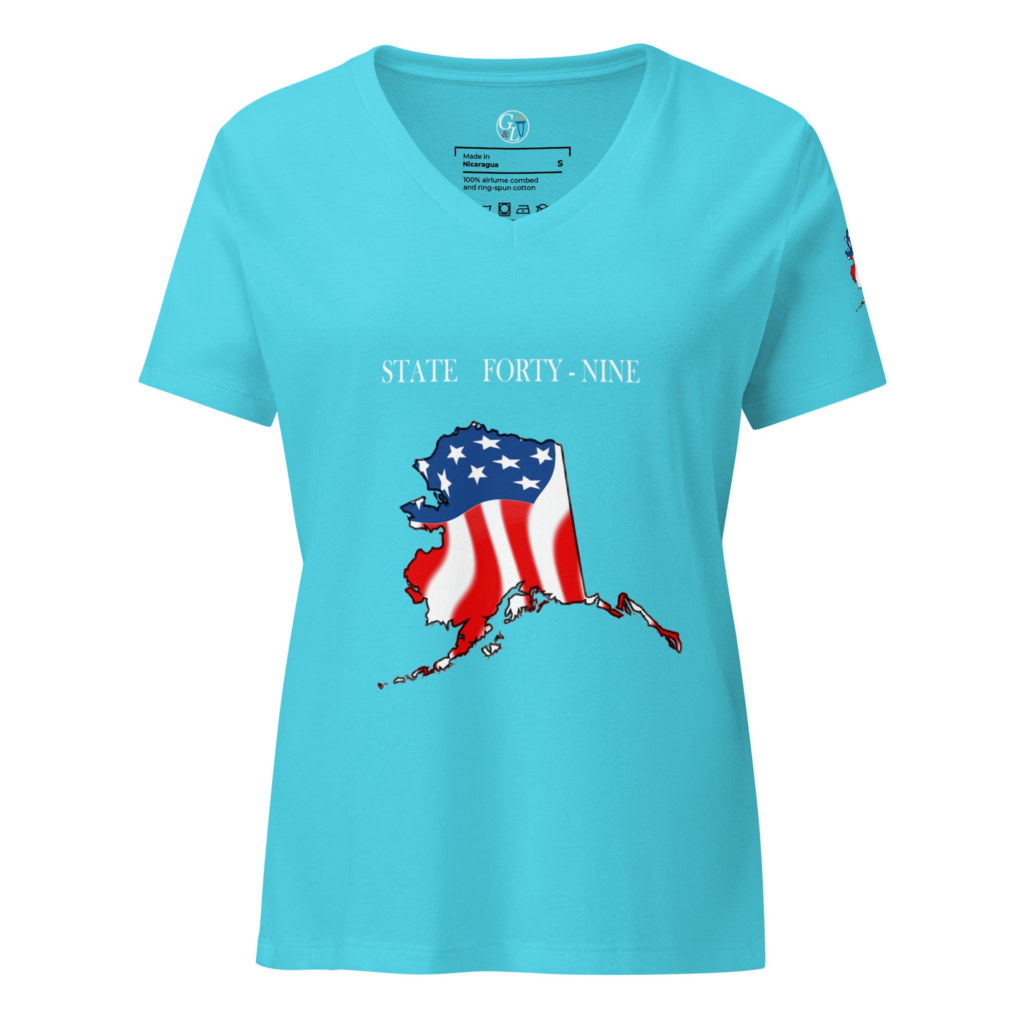 Teal women's patriotic American Flag Alaska t-shirt