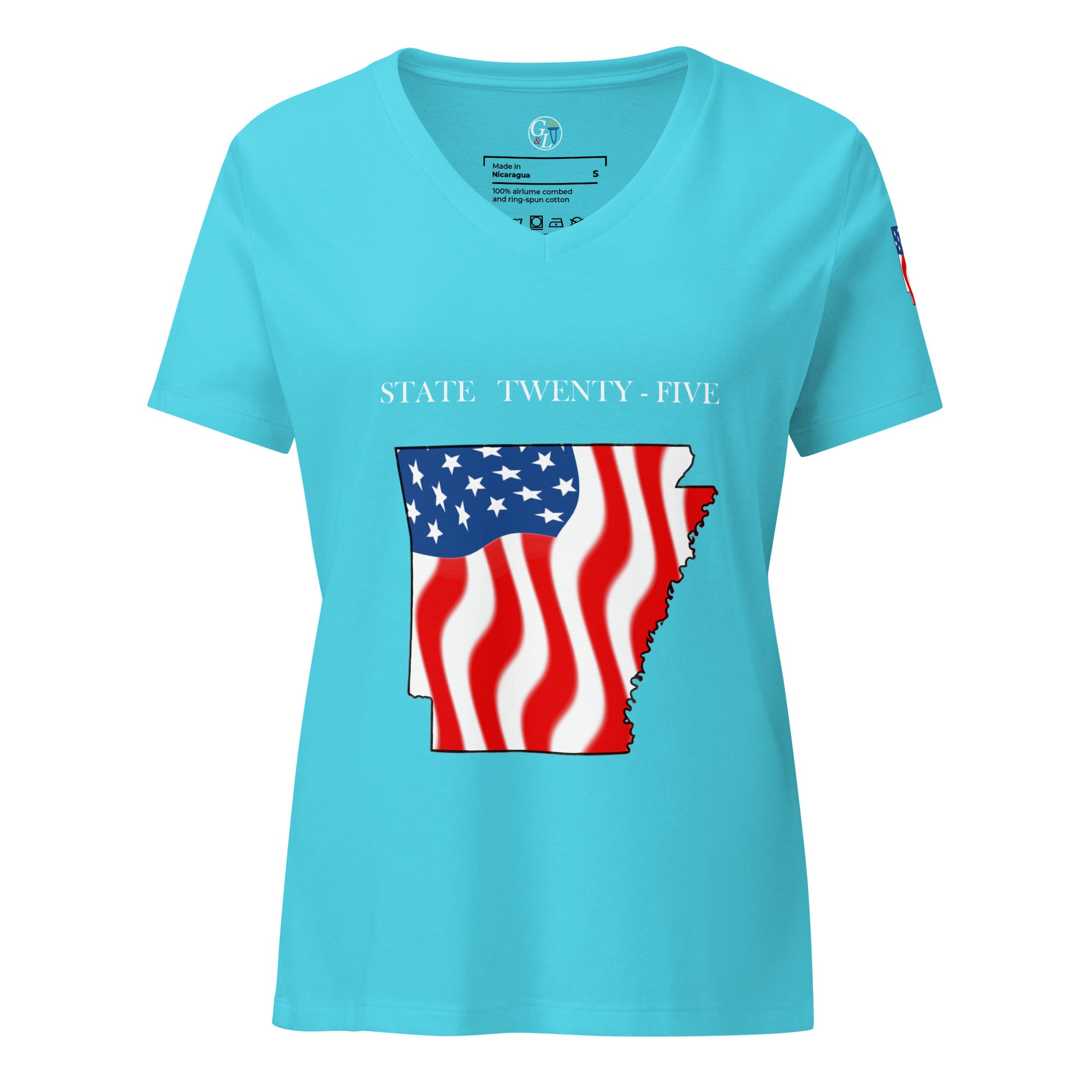 Teal women's patriotic American Flag Arkansas t-shirt