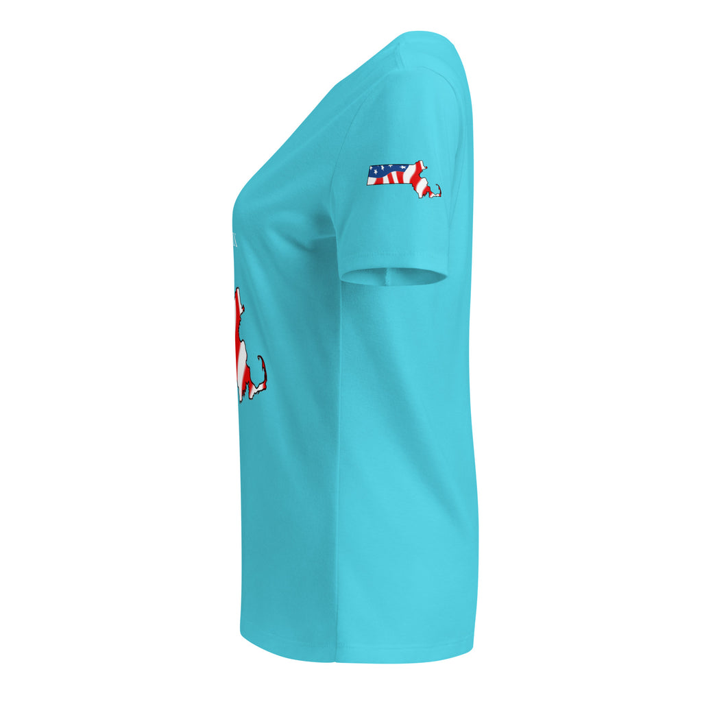 Teal women's patriotic American flag Massachusetts t-shirt